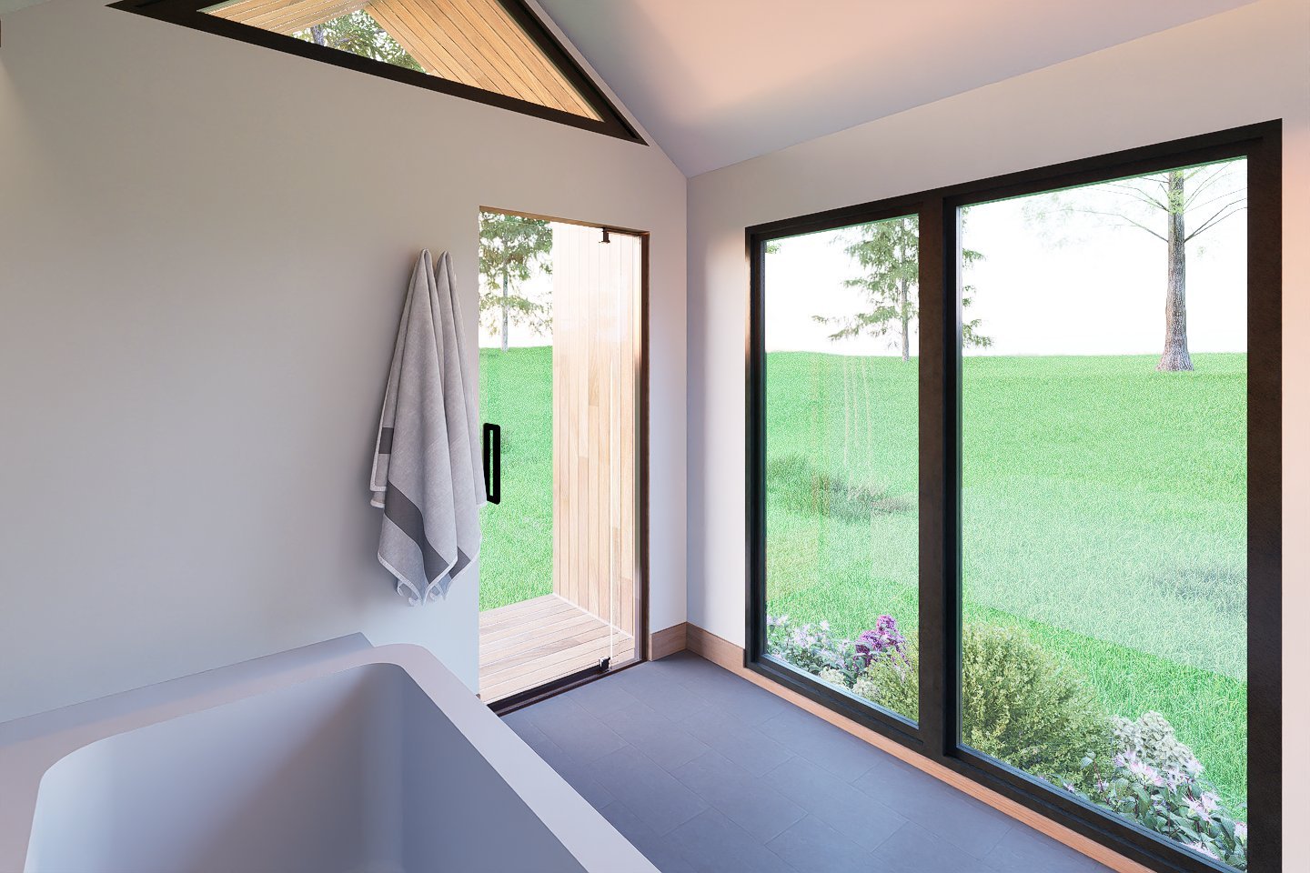 Modern sauna plunge tub